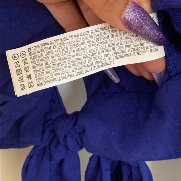 Royal blue peplum sleeved tie back crop blouse - Picture 3 of 10